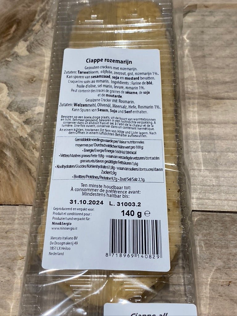Ciappe rosmarino. Krokante grote lange toast met rozemarijn. - Auguri
